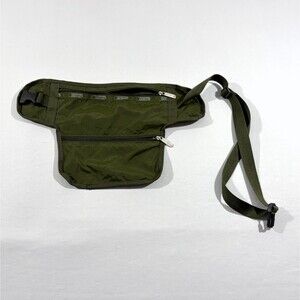 LeSportsac Double Zip Army Green Waist Belt Cross Fanny Pack Nylon Bag USA MADE